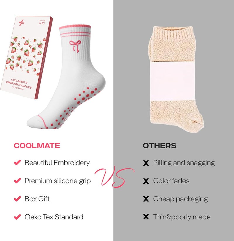 CoolMate Store Pilates Socks with Grips for Women, Yoga Socks, Crew Non Slip Women for Barre, Pilates Gifts - Image 4